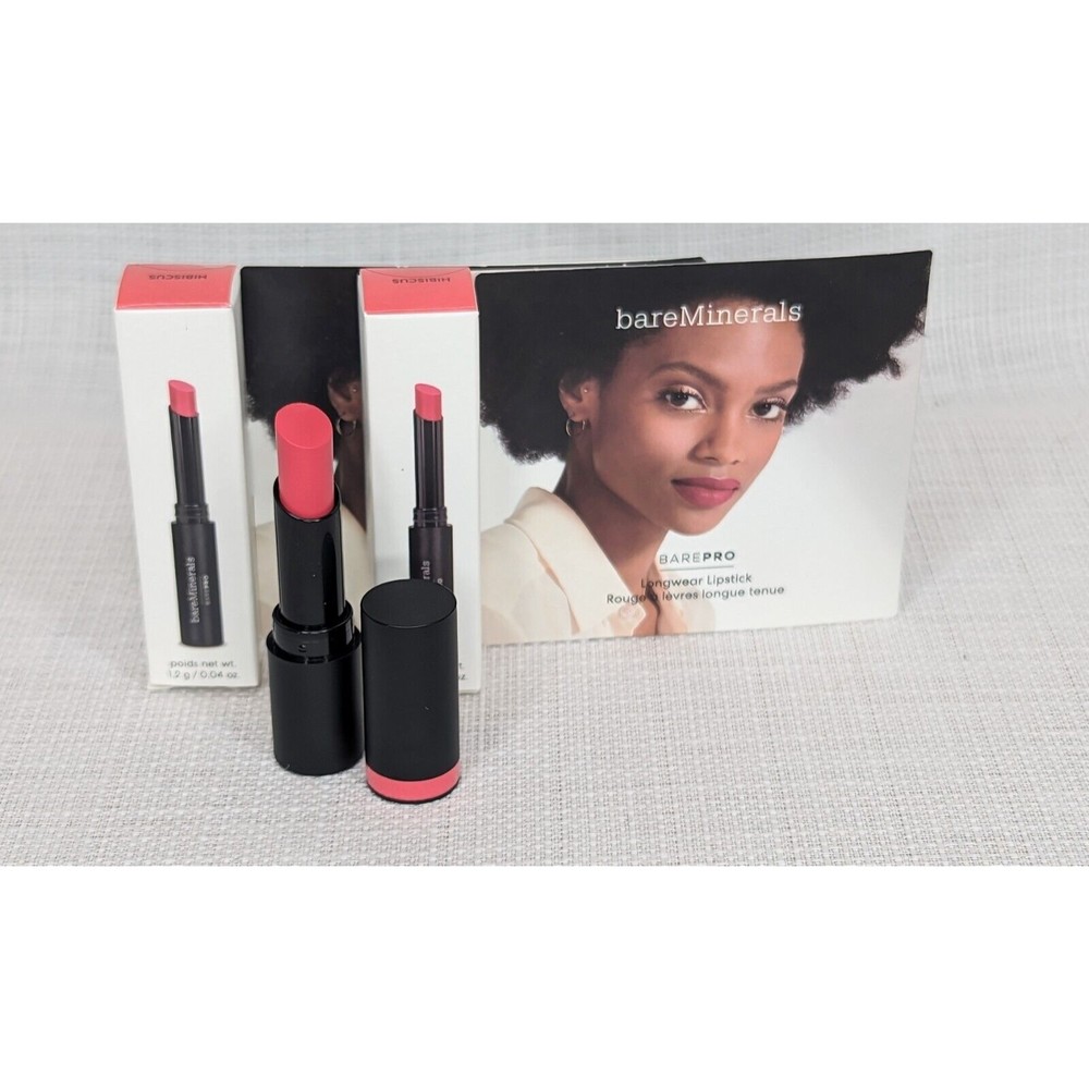 2x‎ BareMinerals BarePro long wear lipstick .04oz New in Box (Hibiscus)
